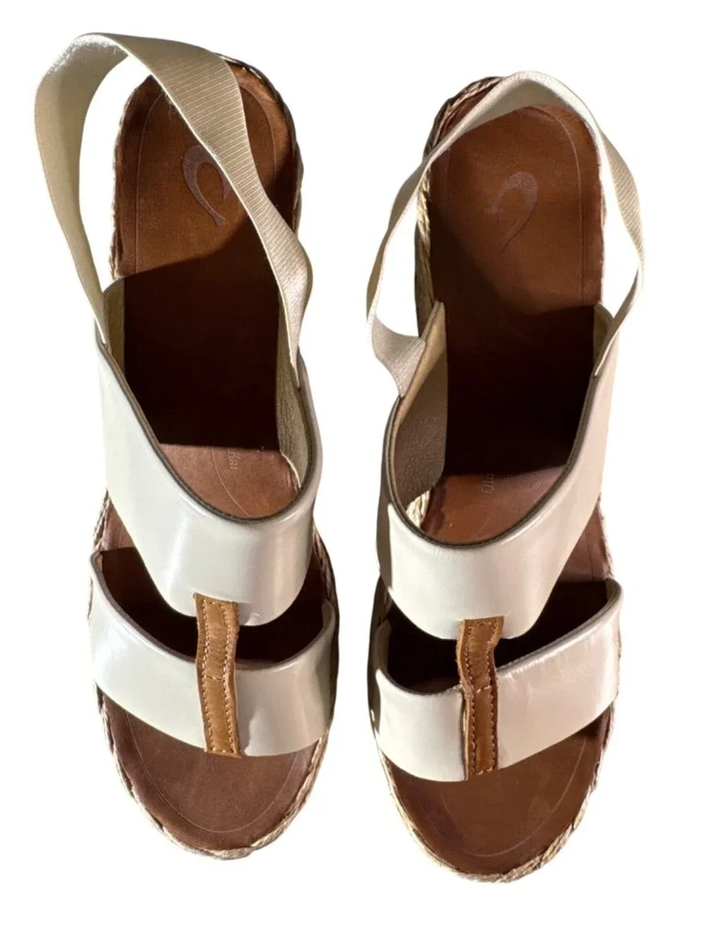 Olukai Lile Wedge Sandals Womens Sz 9 Beige Leather Upper Jute Platform Rubber S